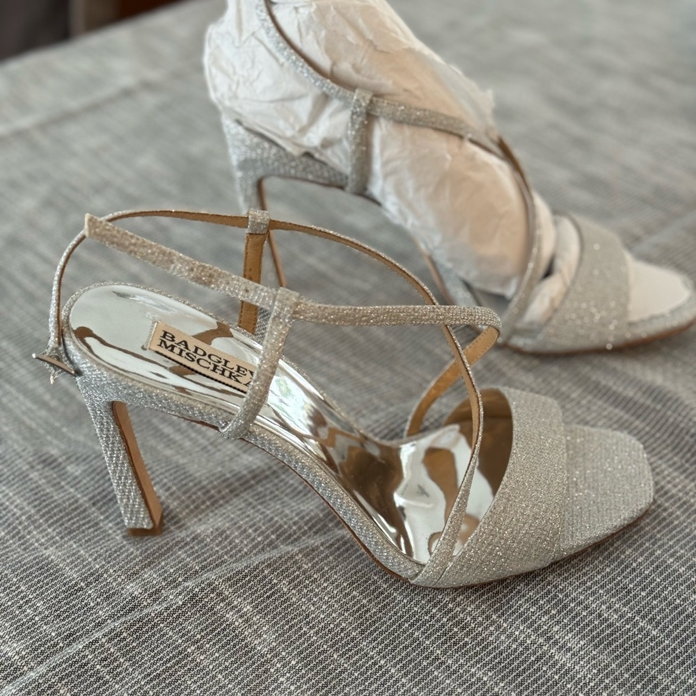 Badgley Mischka Glittering Silver Strappy Heels